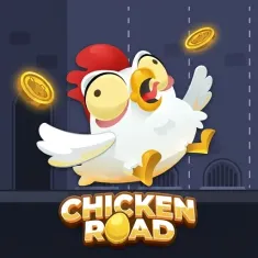 Chicken Road Slot mit fliegendem Huhn und Münzen auf Bison Casino